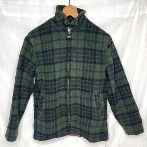 Vintage LL Bean Wool Plaid Lined Bomber Jacket Green Mens Size S/M Made In USA